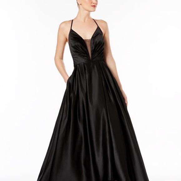 Black Satin Formal Evening Gown Prom Betsy&Adam 6 - Picture 1 of 4